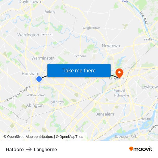 Hatboro to Langhorne map