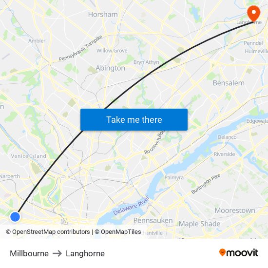 Millbourne to Langhorne map