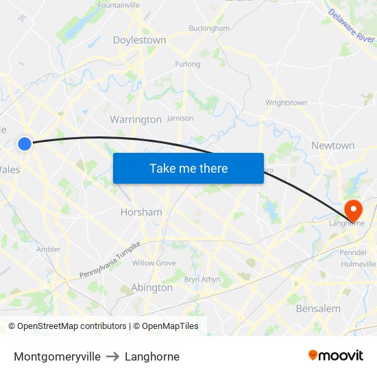 Montgomeryville to Langhorne map