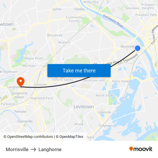 Morrisville to Langhorne map