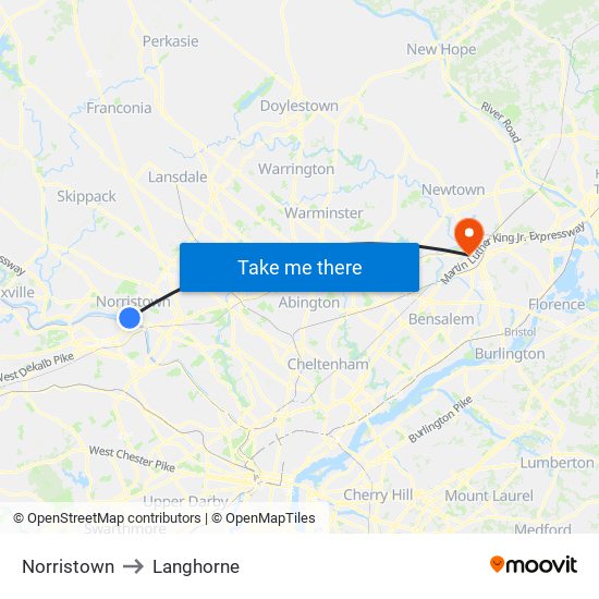 Norristown to Langhorne map