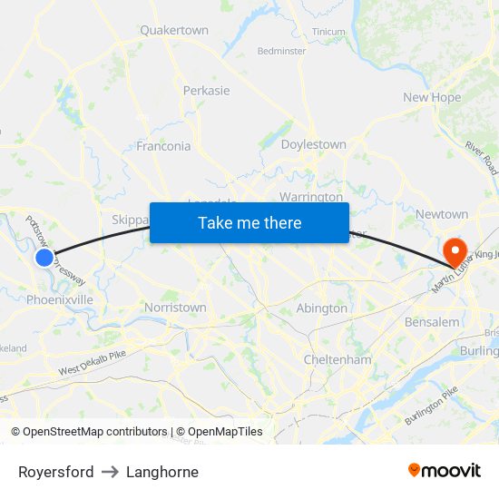 Royersford to Langhorne map