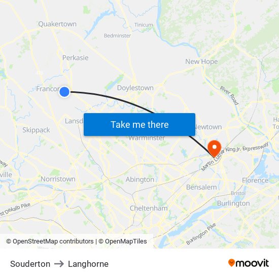 Souderton to Langhorne map