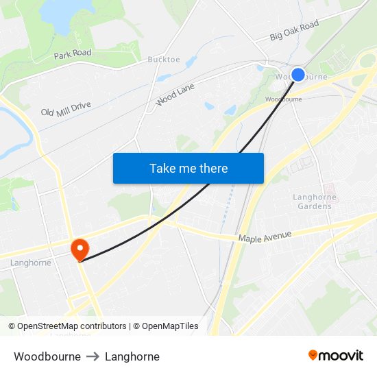 Woodbourne to Langhorne map