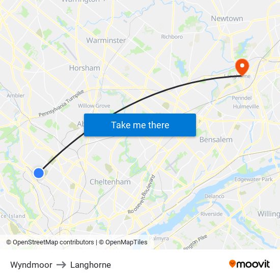 Wyndmoor to Langhorne map