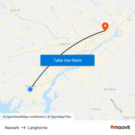 Newark to Langhorne map