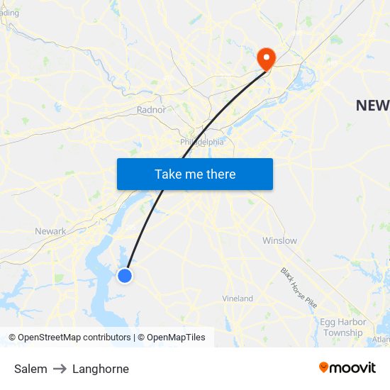 Salem to Langhorne map