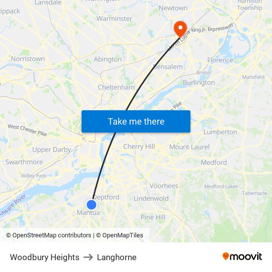Woodbury Heights to Langhorne map