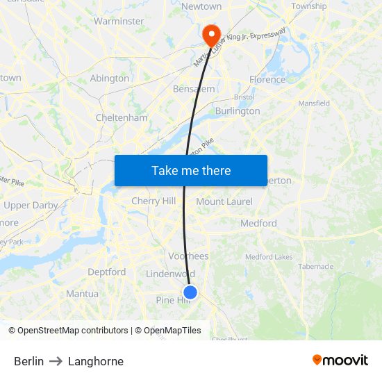 Berlin to Langhorne map