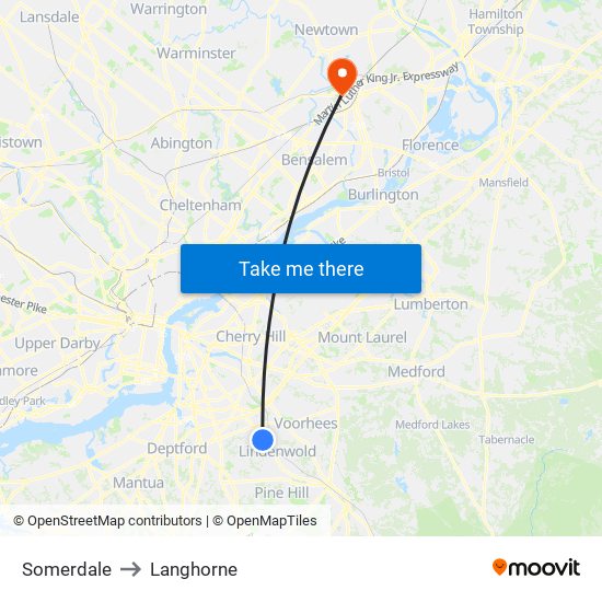 Somerdale to Langhorne map