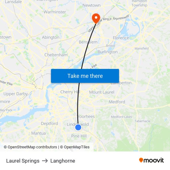 Laurel Springs to Langhorne map