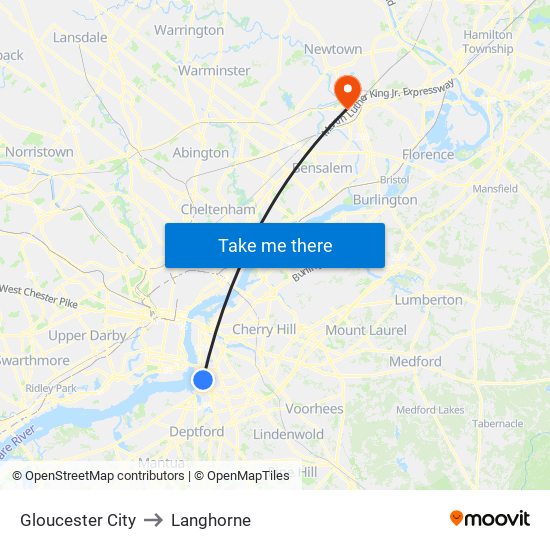 Gloucester City to Langhorne map