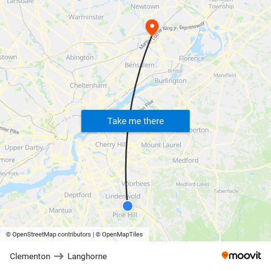 Clementon to Langhorne map