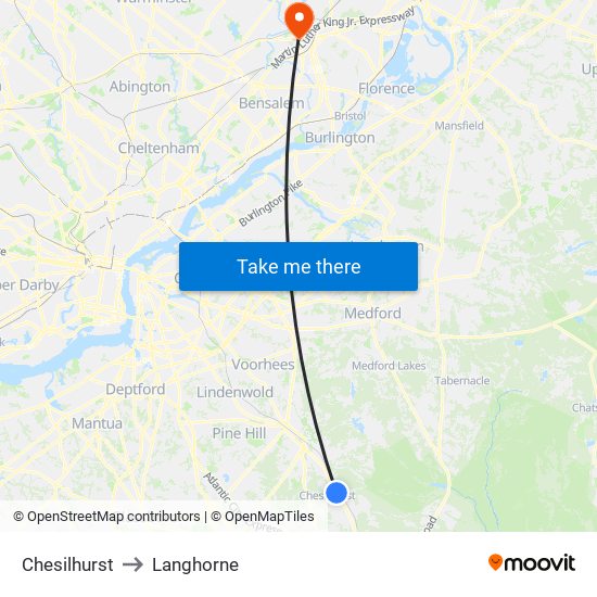Chesilhurst to Langhorne map