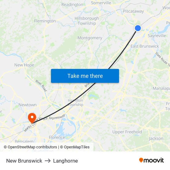 New Brunswick to Langhorne map