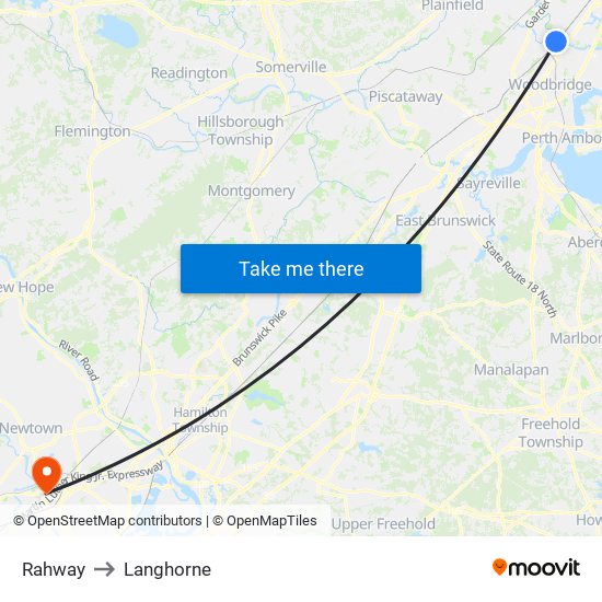 Rahway to Langhorne map