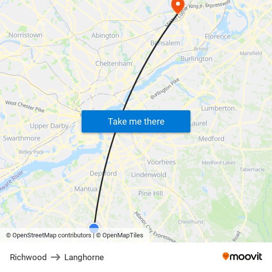 Richwood to Langhorne map