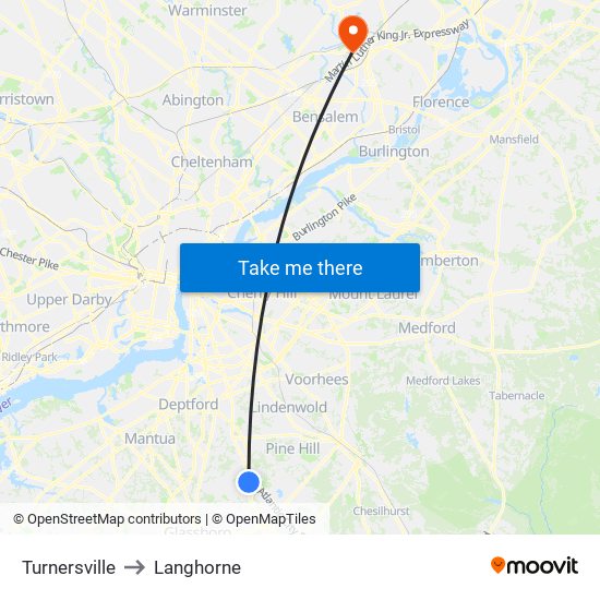 Turnersville to Langhorne map