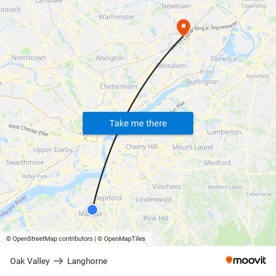 Oak Valley to Langhorne map