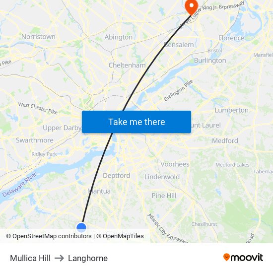 Mullica Hill to Langhorne map