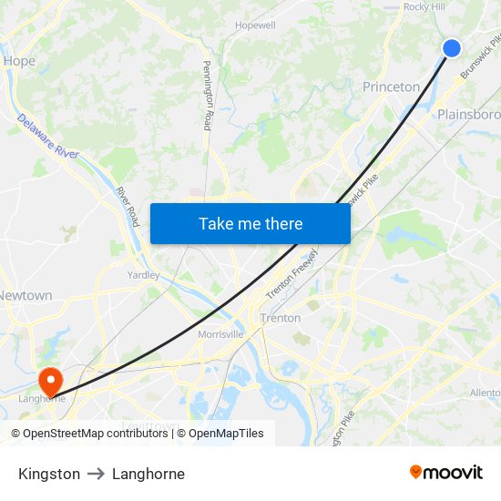 Kingston to Langhorne map
