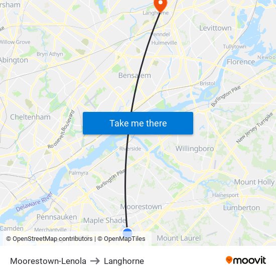Moorestown-Lenola to Langhorne map