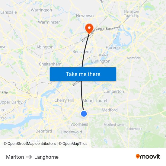 Marlton to Langhorne map