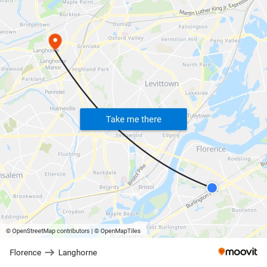 Florence to Langhorne map