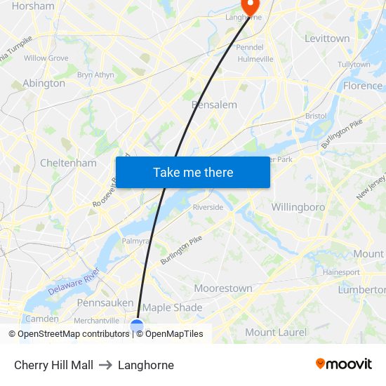 Cherry Hill Mall to Langhorne map