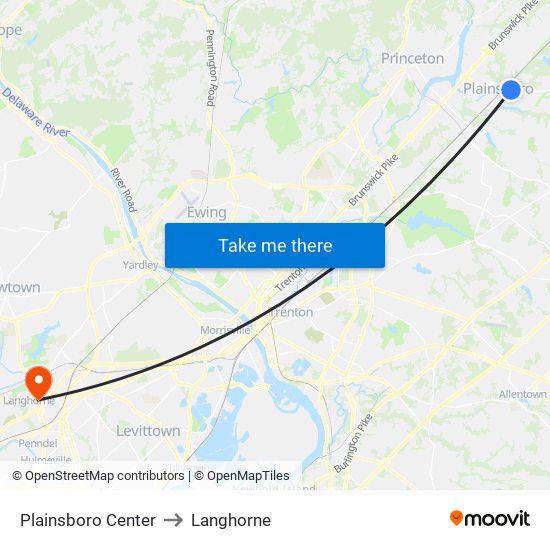 Plainsboro Center to Langhorne map