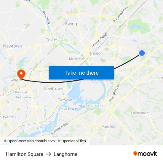 Hamilton Square to Langhorne map