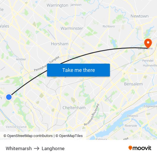 Whitemarsh to Langhorne map