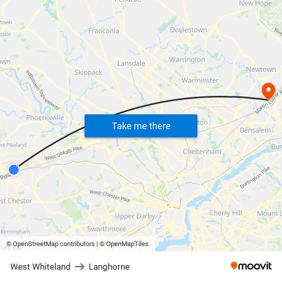 West Whiteland to Langhorne map