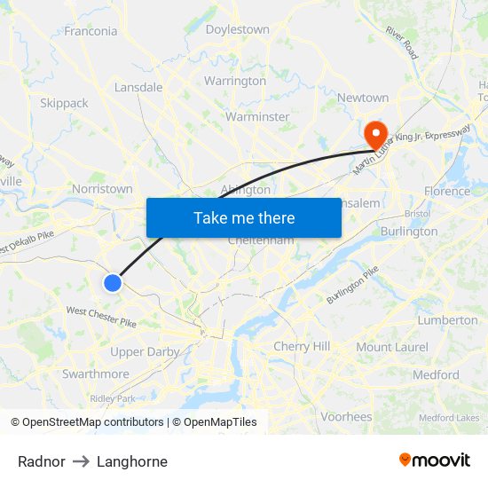 Radnor to Langhorne map