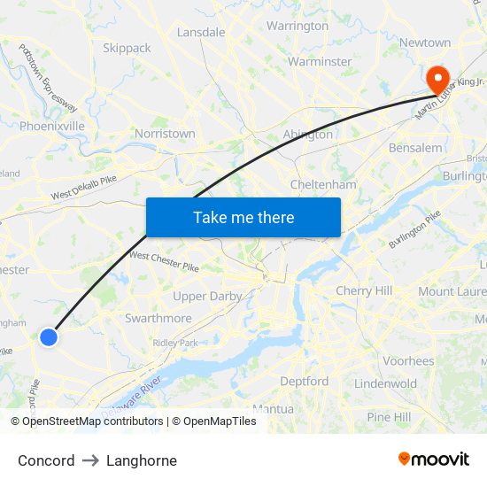 Concord to Langhorne map