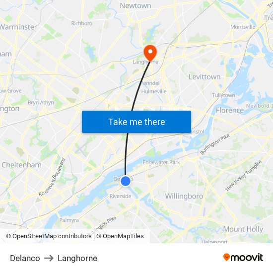 Delanco to Langhorne map