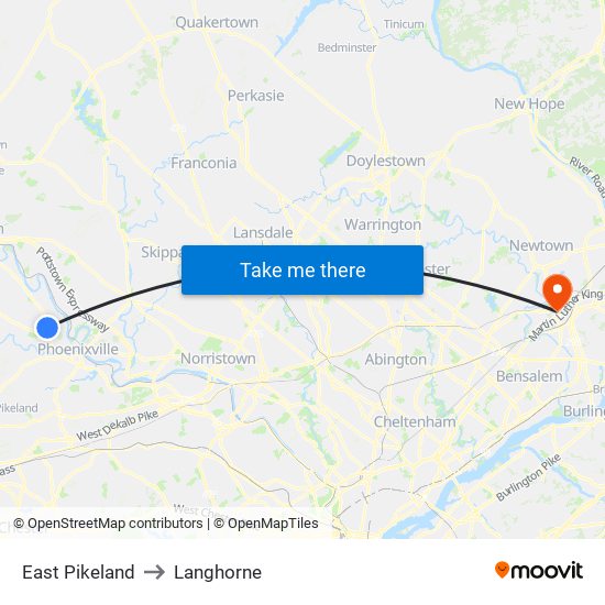 East Pikeland to Langhorne map