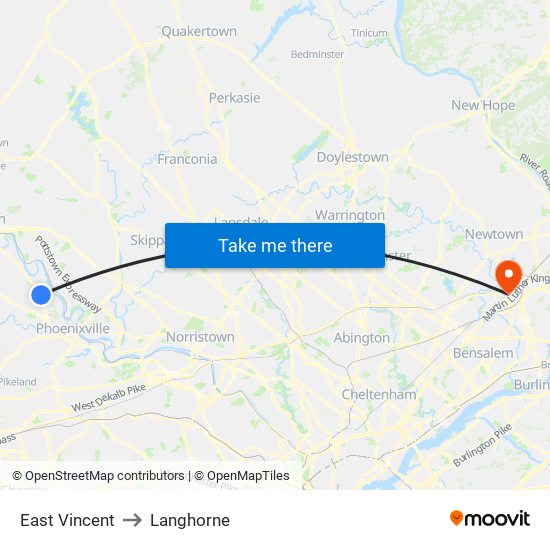 East Vincent to Langhorne map
