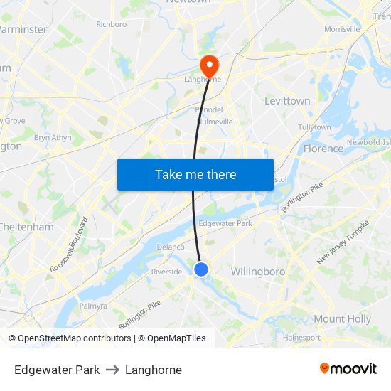 Edgewater Park to Langhorne map
