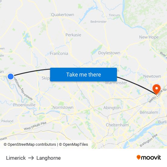 Limerick to Langhorne map