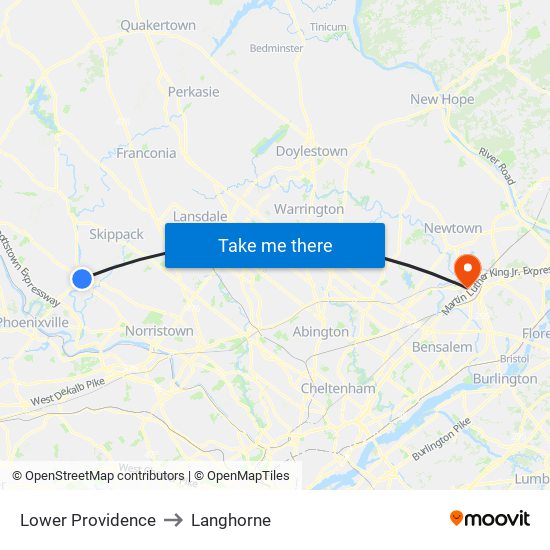 Lower Providence to Langhorne map