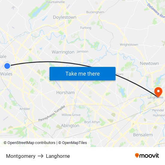 Montgomery to Langhorne map