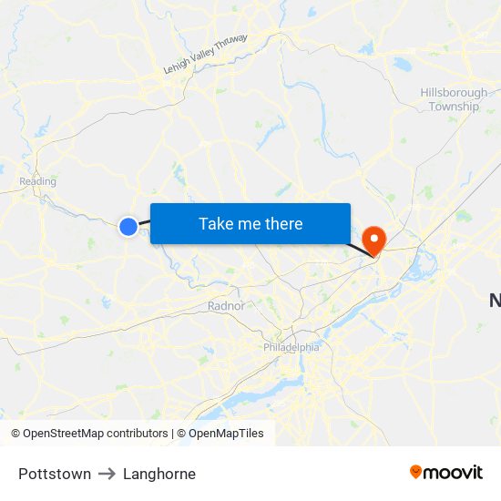 Pottstown to Langhorne map