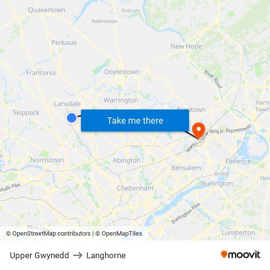 Upper Gwynedd to Langhorne map