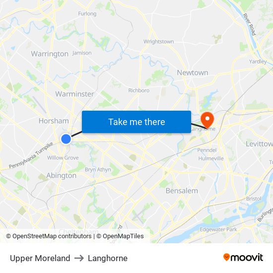 Upper Moreland to Langhorne map