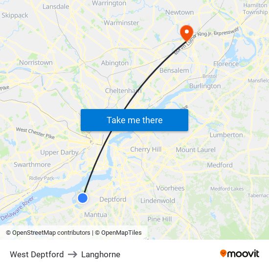 West Deptford to Langhorne map