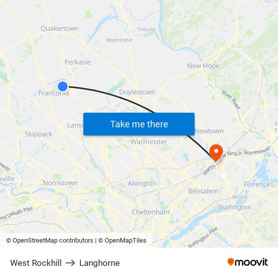 West Rockhill to Langhorne map