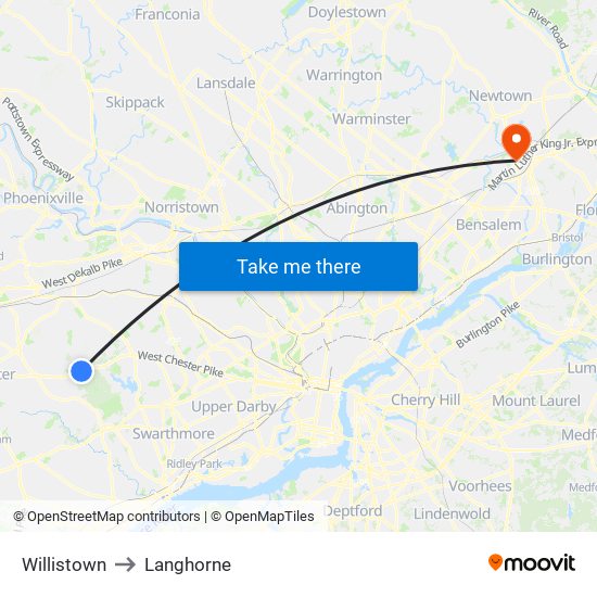Willistown to Langhorne map