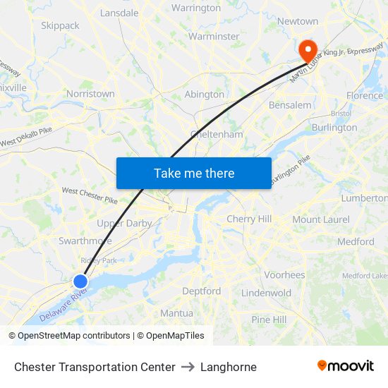 Chester Transportation Center to Langhorne map