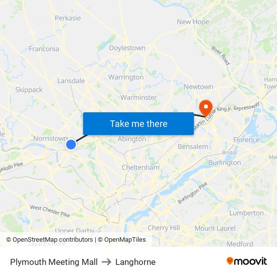 Plymouth Meeting Mall to Langhorne map